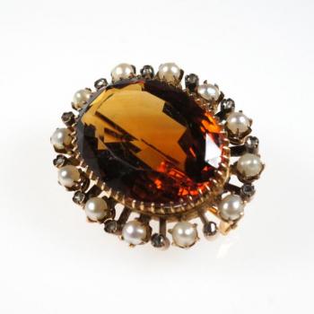 Goldene Brosche - Diamant, Perle - 1900